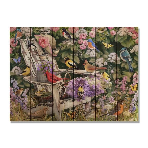 Ricki&Aposs Rugs 33 x 24 in. Giordanos Birds on Spring Chair Inside & Outside Cedar Wall Art RI896441